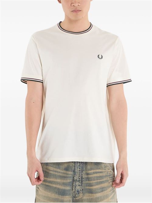 T-shirt uomo Fred Perry panna e verde con bordino FRED PERRY | M158884A